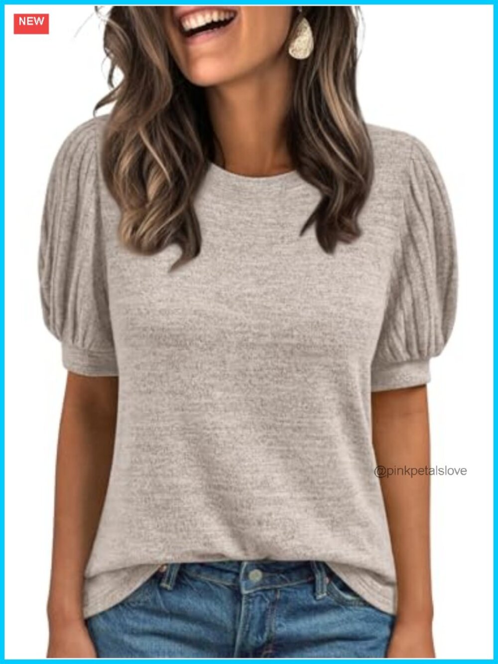 Womens Short Sleeve Tunic Top Crew Neck Casual Blouse